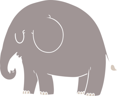 Bir insan tarafından çizilmiş düz renkli çizgi film fili.