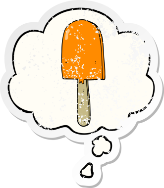 Düşünce baloncuklu çizgi film lolipopu insan tarafından çizilmiş yıpranmış bir çıkartma.