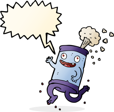 Bir insan tarafından çizilmiş konuşma baloncuklu karikatür soda kutusu.