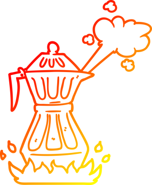 Bir insan tarafından çizilmiş buharlı espresso kabının sıcak çizgi çizimi