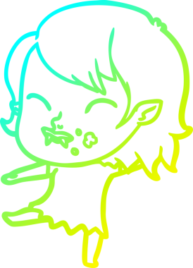 Bir insan tarafından çizilmiş yanağında kan olan vampir bir kızın çizdiği soğuk çizgi.