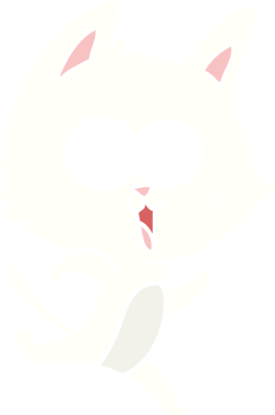 Bir insan tarafından çizilmiş komik düz renkli çizgi film kedisi.