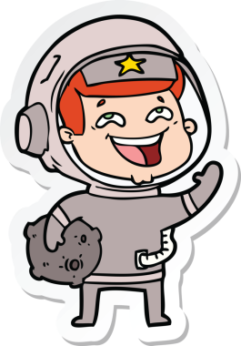 Bir insan tarafından çizilmiş, gülen astronotun çıkartması.