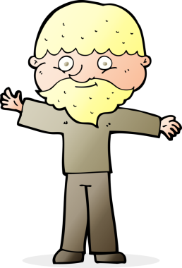 Bir insan tarafından çizilmiş sakallı mutlu adam çizgi filmi.