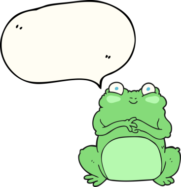 Bir insan tarafından çizilmiş serbest konuşma balonu karikatürü komik kurbağa