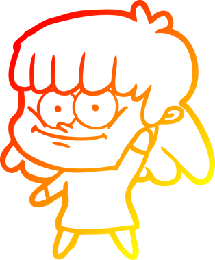 Bir insan tarafından çizilmiş gülümseyen çizgi film kızı çizimi.