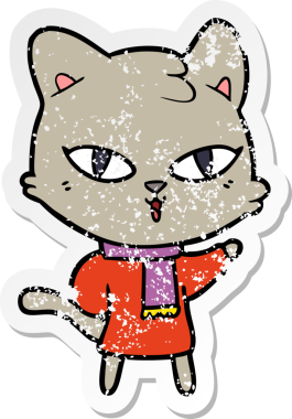 Bir insan tarafından çizilmiş karikatür bir kedinin sıkıntılı çıkartması.