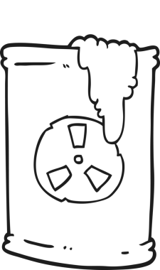 Bir insan tarafından çizilen serbest çizim siyah beyaz çizgi film radyoaktif atık