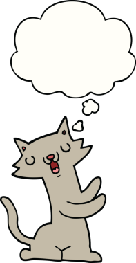 Bir insan tarafından çizilmiş düşünce kabarcığı olan çizgi film kedisi.