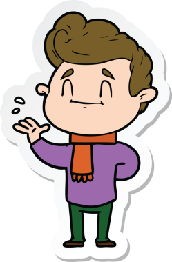 Bir insan tarafından çizilmiş mutlu bir çizgi film karakterinin çıkartması.