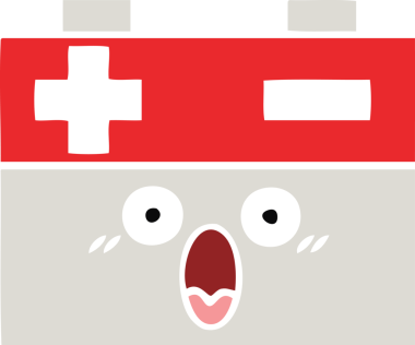 Bir insan tarafından çizilen araba aküsünün düz renkli retro karikatürü