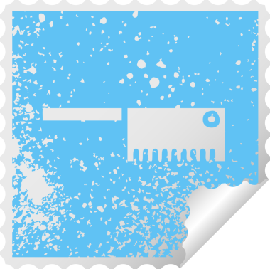 Bir insan tarafından çizilmiş kasap bıçağının derisi yüzülmüş kare çıkartması.