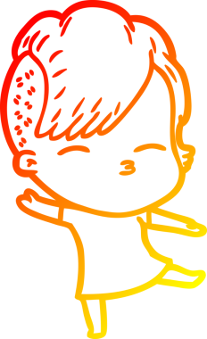 Bir insan tarafından çizilmiş çizgi film karakteri şaşı bir kızın sıcak çizgi çizimi