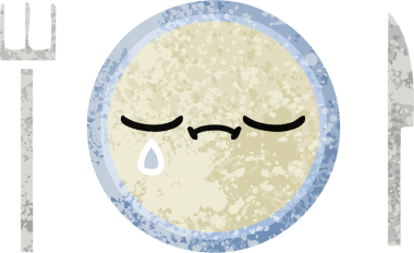 Bir insan tarafından çizilmiş yemek tabağının retro çizim tarzı karikatürü.