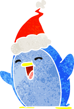 Bir insan tarafından çizilmiş Kawaii pengueninin eski bir karikatürü.