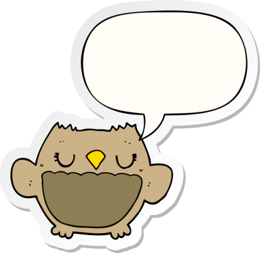 bir insan tarafından çizilmiş konuşma kabarcığı etiketli çizgi film baykuşu