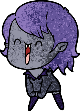 Bir insan tarafından çizilmiş mutlu vampir kız çizgi filmi.