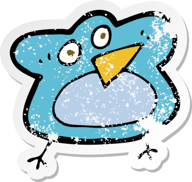 Bir insan tarafından çizilmiş komik bir robin çizgi filminin gerilimli retro yapıştırması