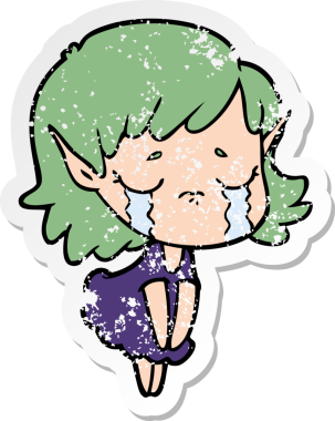 Bir insan tarafından çizilmiş, ağlayan bir elf kızı.