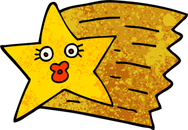 Bir insan tarafından çizilmiş grunge desenli karikatür kayan yıldız.