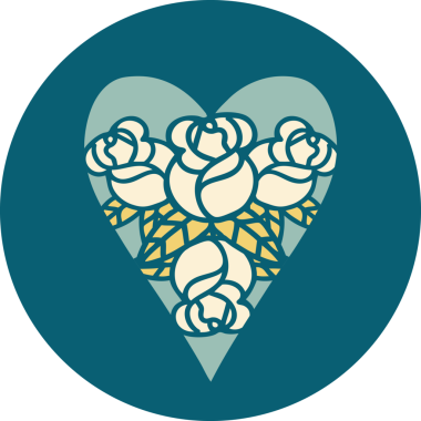 Bir insan tarafından çizilmiş kalp ve çiçeklerin ikonik dövme şekli