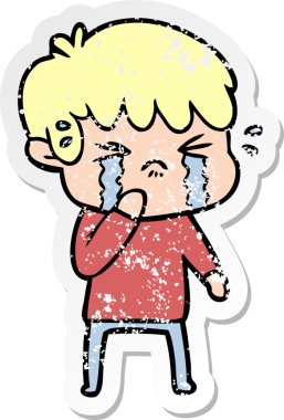 Bir insan tarafından çizilmiş, ağlayan bir çizgi film çocuğunun sıkıntılı çıkartması.