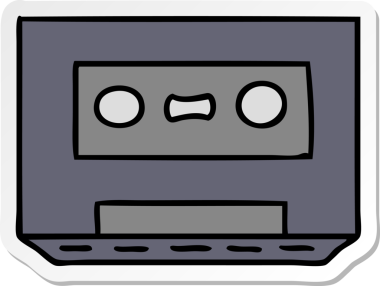 Bir insan tarafından çizilmiş bir etiket kasetinin el çizimi karikatürü.