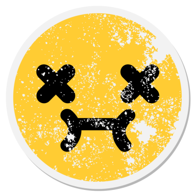 Bir insan tarafından çizilmiş sevimli ölü yüz dairesel etiketi.