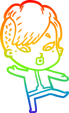 gökkuşağı gradyan çizgi çizimi bir insan tarafından çizilmiş bilim kurgu elbiseli bir kızı şaşırttı