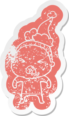 Garip bir çizgi film. Kızgın, yaşlı bir kadının Noel Baba şapkası takması. Bir insan tarafından çizilmiş.