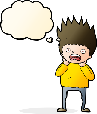 Bir insan tarafından çizilen düşünce baloncuğuyla panikleyen çizgi film adamı.