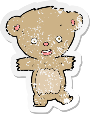 Bir insan tarafından çizilmiş oyuncak ayının gerilimli çıkartması.