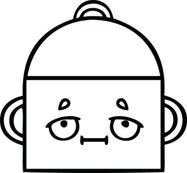 Bir insan tarafından çizilmiş bir tencere karikatürü.