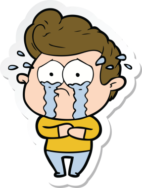 Bir insan tarafından çizilmiş ağlayan bir karikatür çıkartması.