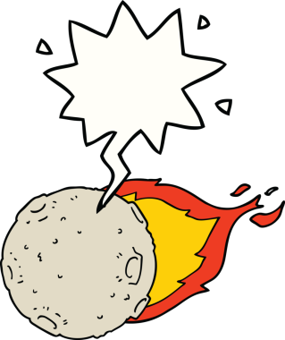 Bir insan tarafından çizilmiş, konuşma baloncuklu bir göktaşı.