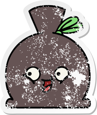 Bir insan tarafından çizilmiş şirin bir karikatür çuvalının sıkıntılı çıkartması.