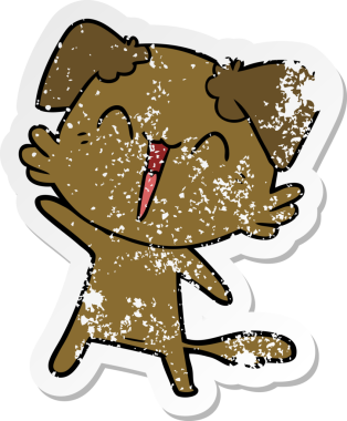 Bir insan tarafından çizilmiş mutlu küçük bir köpek çizgi filminin sıkıntılı çıkartması.