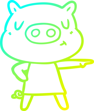 Bir insan tarafından çizilmiş, çizgi film içerikli bir domuzun soğuk çizgi çizimi.