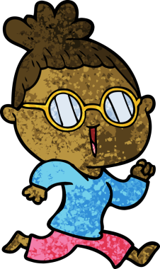 Bir insan tarafından çizilmiş gözlüklü koşu kadını.