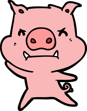 Bir insan tarafından çizilmiş kızgın çizgi film domuzu.