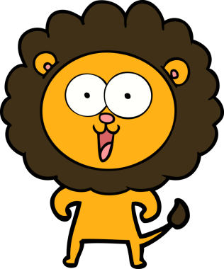 Bir insan tarafından çizilmiş mutlu çizgi film aslanı.