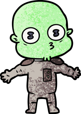 Bir insan tarafından çizilmiş garip kel uzay adamı çizgi filmi.