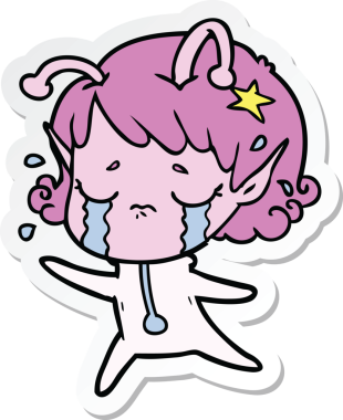 Bir insan tarafından çizilmiş ağlayan uzaylı bir kızın çıkartması.