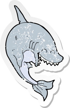 Bir insan tarafından çizilmiş bir karikatür köpekbalığının gerilemiş etiketi.