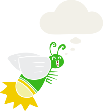 bir insan tarafından çizilmiş düşünce baloncuklu çizgi film böceği.