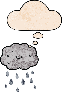 Bir insan tarafından çizilmiş grunge doku tarzında düşünce baloncuğu olan sevimli çizgi film bulutu.