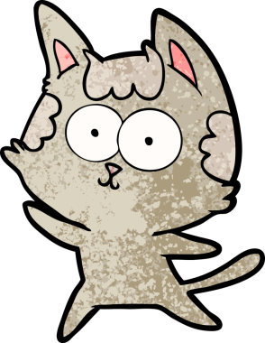 Bir insan tarafından çizilmiş mutlu çizgi film kedisi.