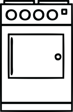 Bir insan tarafından çizilmiş fırın ve fırın karikatürü.