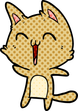 Bir insan tarafından çizilmiş mutlu çizgi film kedisi.