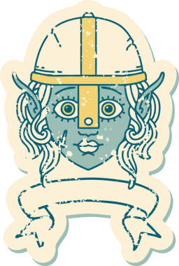 Retro Dövme Tarzı Elf Savaşçı karakteri yüzü Bir insan tarafından çizilmiş pankartıyla